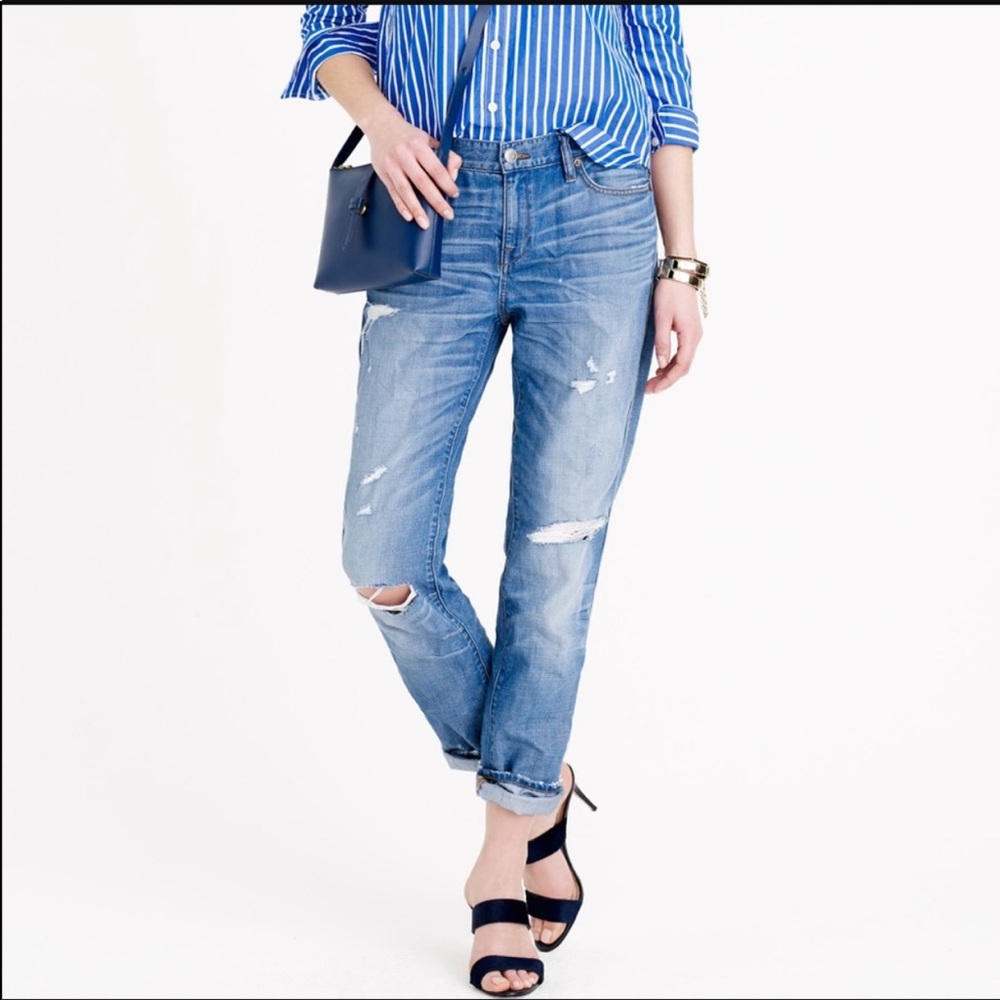 J. Crew broken in distressed boyfriend jeans